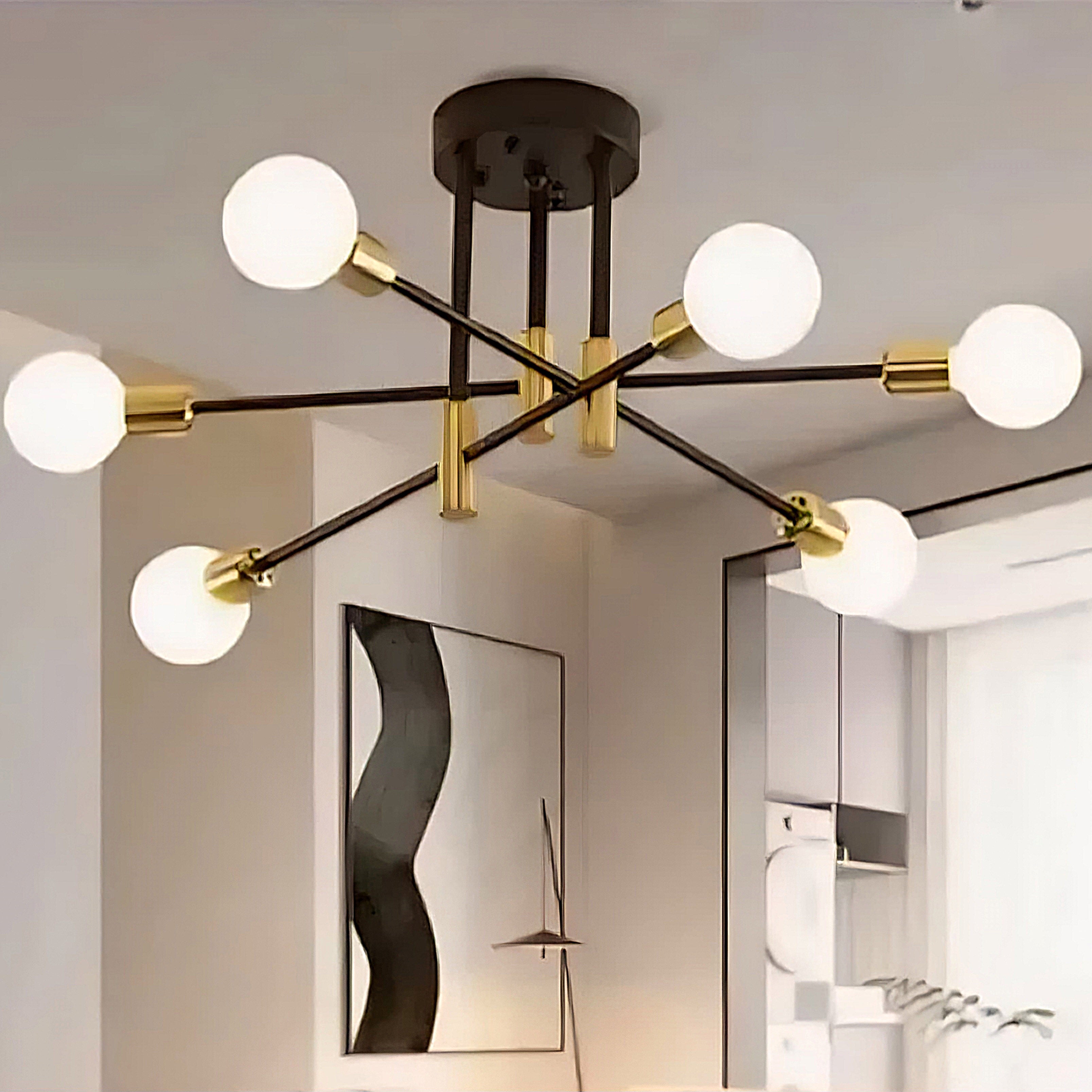 Lámpara de Techo Sputnik Negro/Dorado + 6 Focos LED