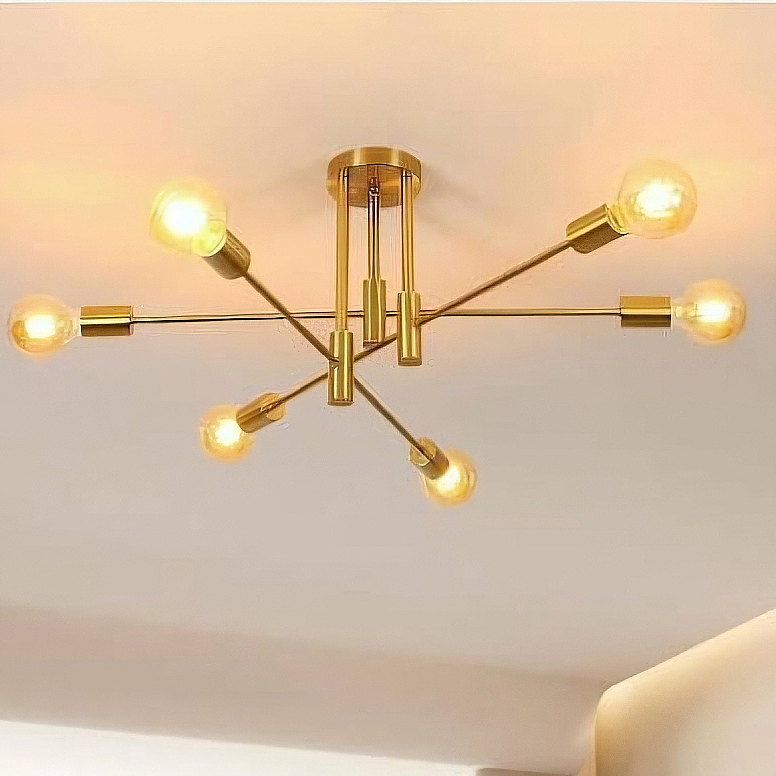 Lampara de techo Sputnik Dorado + 6 focos LED